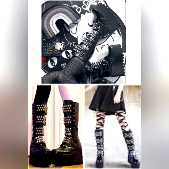 Killstar Hera boots Black Goth Studded Boots Platforms Metallic Silver Punk - Picture 2 of 12